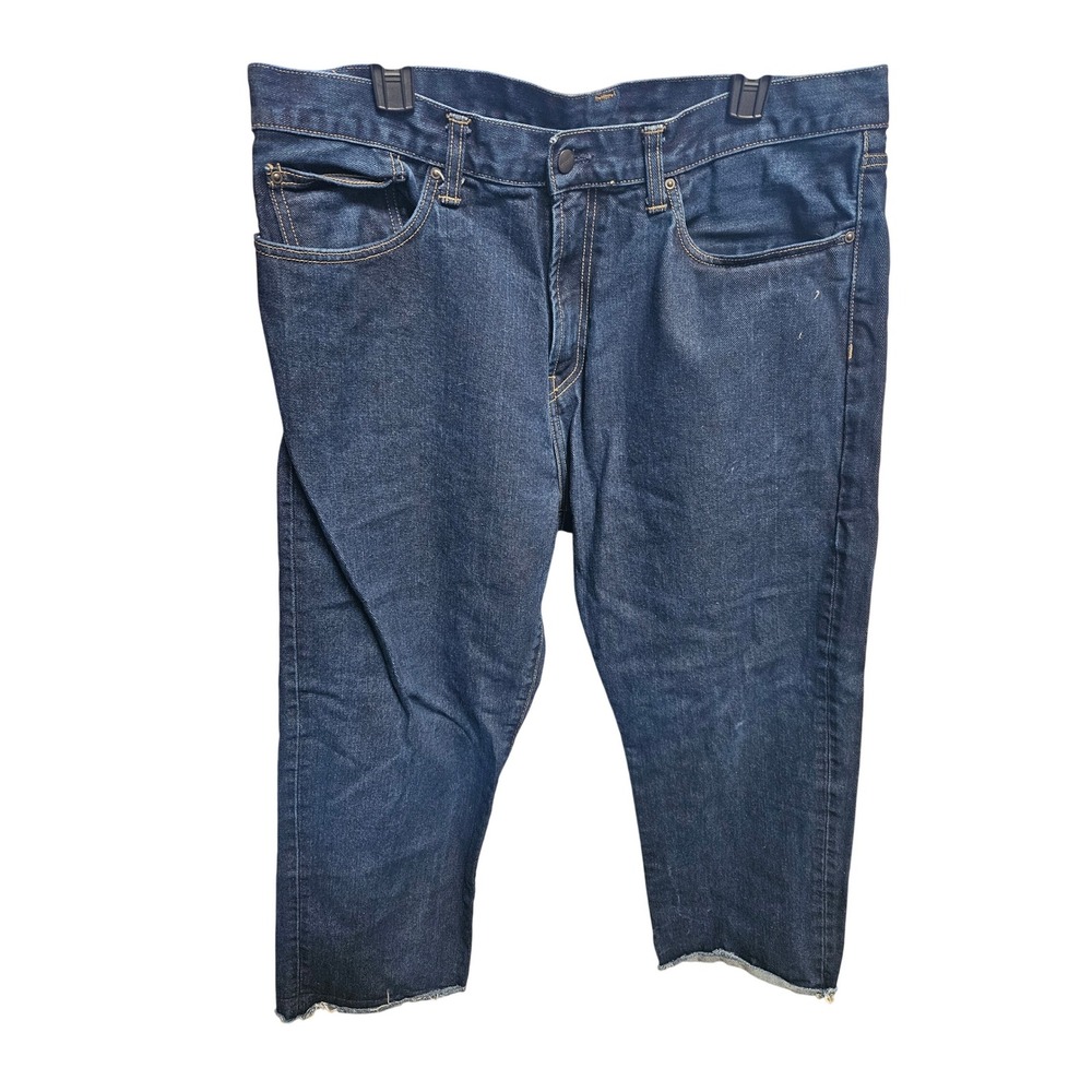 Carhartt Denim Carpenter Jeans Cropped Frayed Hem‎ Dark Wash Workwear Casual